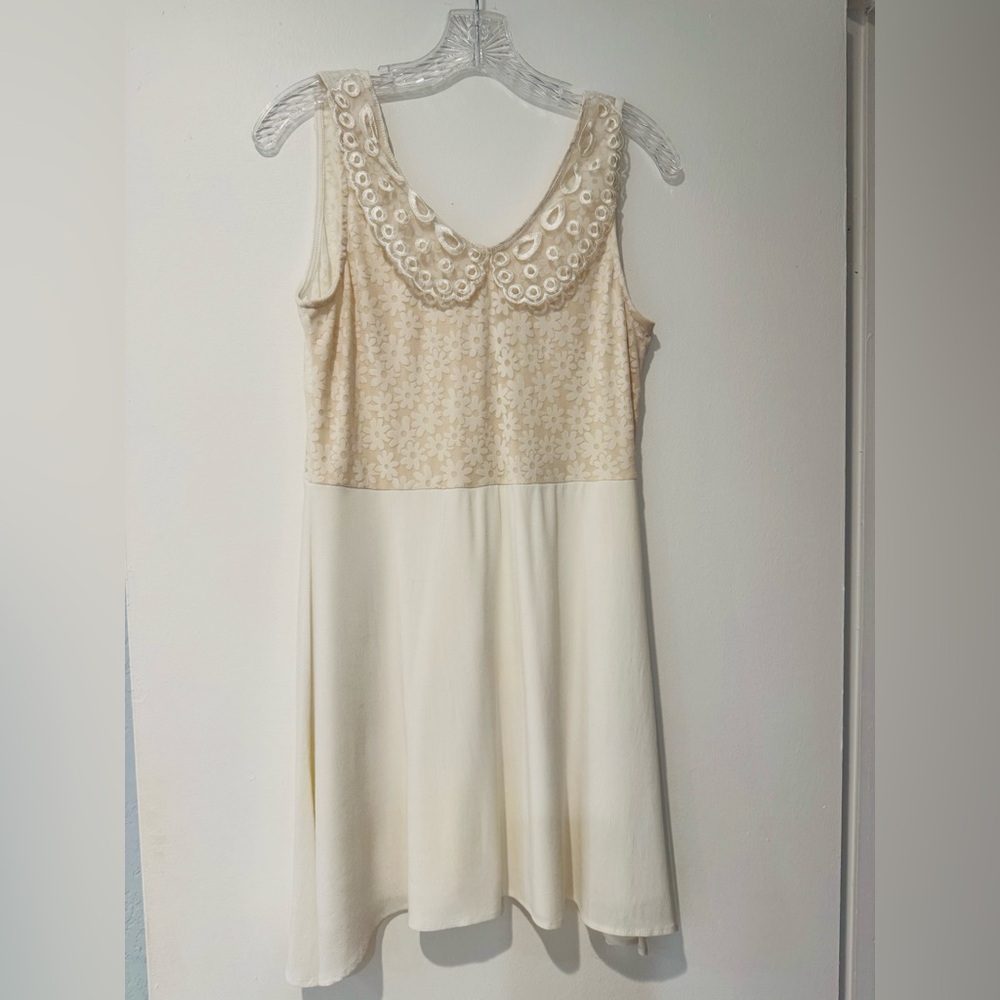 Cream Sleeveless Dress with Floral Lace Detail